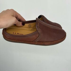 LL Bean Mens 8 Elkhide Scuffs Brown Leather Slip on Slippers 272349 House Shoes